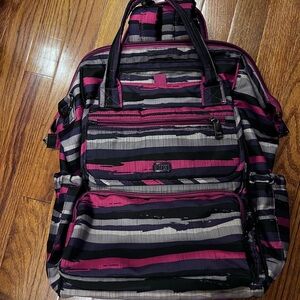 Lug Via 3 in 1 tote) crossbody backpack. Striped Pink Black. EUC